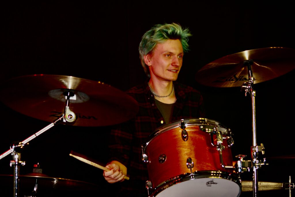 Leon on drums
